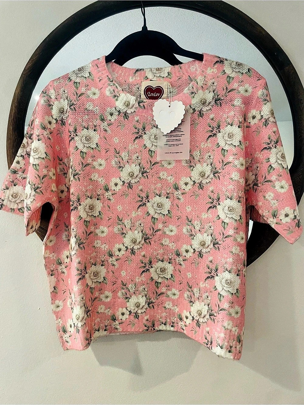 LovLov Floral Short Sleeve Top in Pink NWT